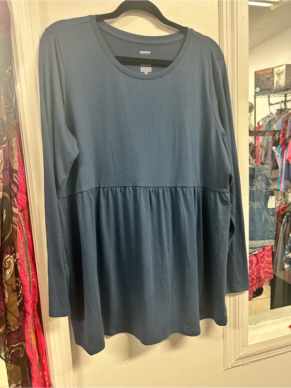 Sonoma Goods for Life Blue Maternity Babydoll Long Sleeve Tunic Top Large